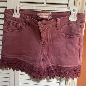 Altar'd State Pink Lace Hem Jean Shorts